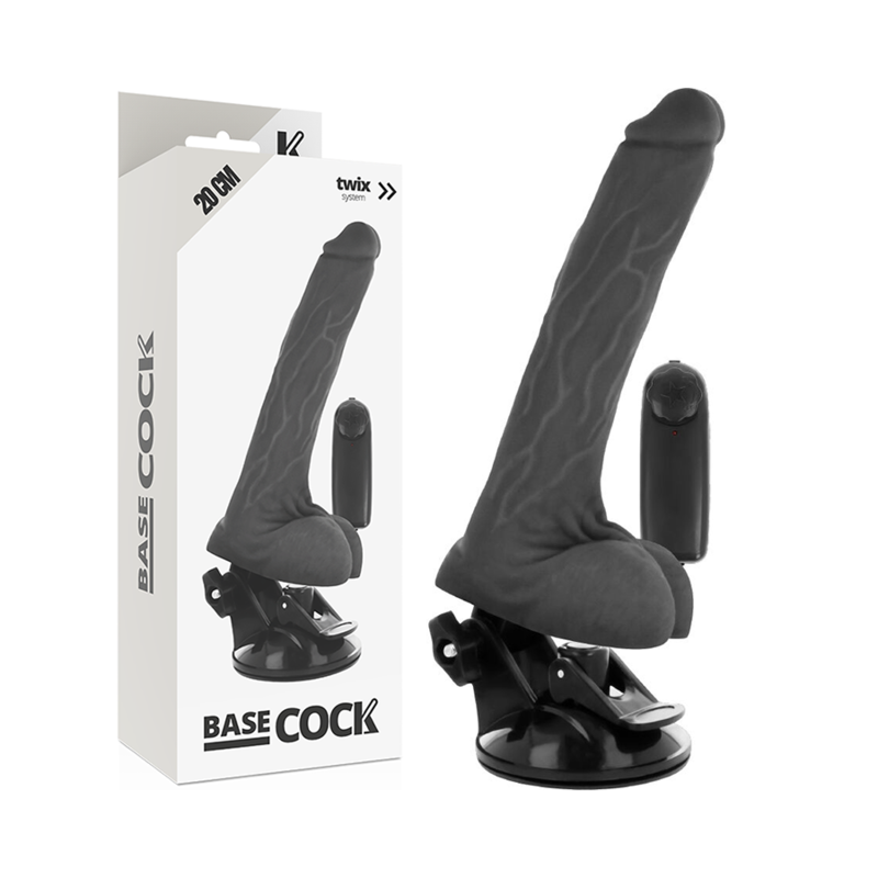 VIBRADOR DE CONTROLE REMOTO PRETO REALÍSTICO BASECOCK 20CM COM TESTÍCULOS